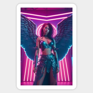 Angel Cyperpunk Beauty with Futuristic Cityscape - Ultra Realistic Sticker